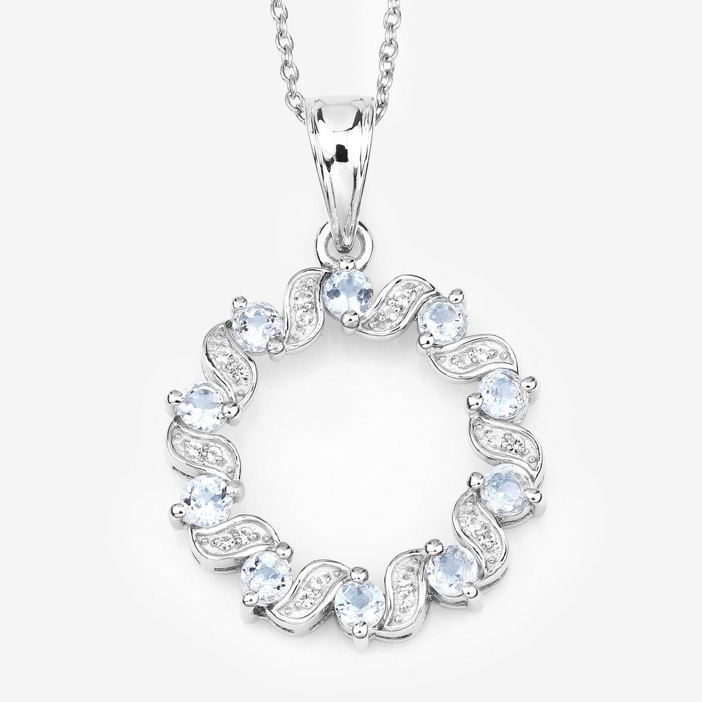 1.10 Carat Genuine Aquamarine and White Topaz .925 Sterling Silver Pendant