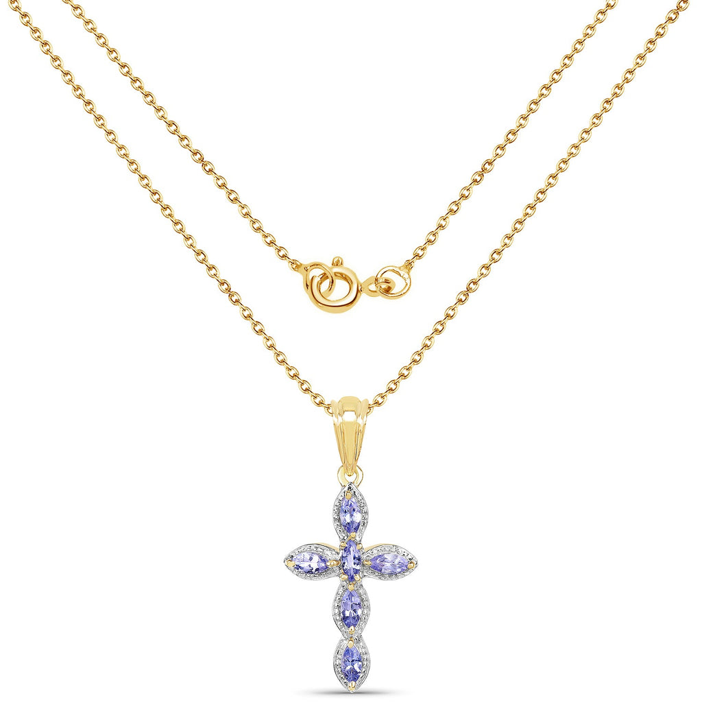 14K Yellow Gold Plated 0.84 Carat Genuine Tanzanite .925 Sterling Silver Pendant