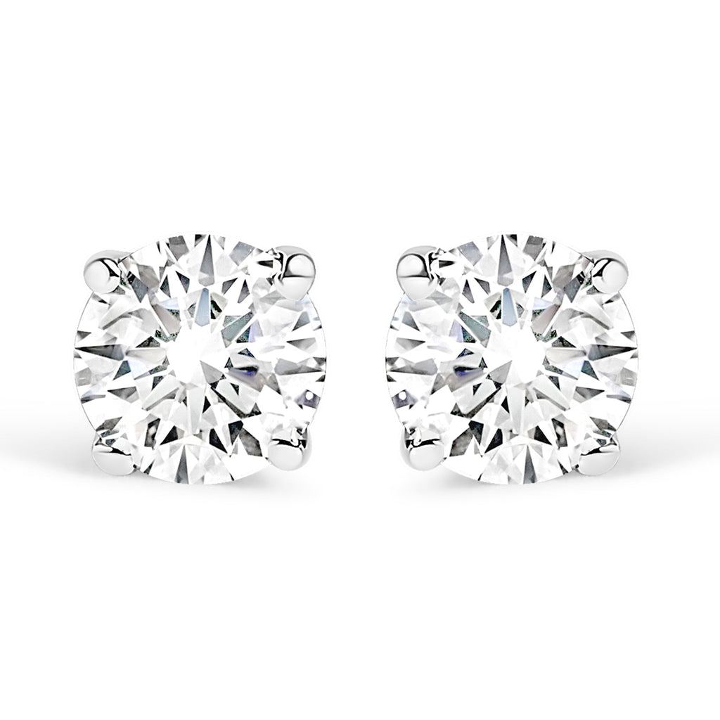 14K White Gold 1.0 Cttw 4-Prong Set Brilliant Round-Cut Solitaire Lab Grown Diamond Push Back Stud Earrings (E-F Color, VVS2-VS1 Clarity)