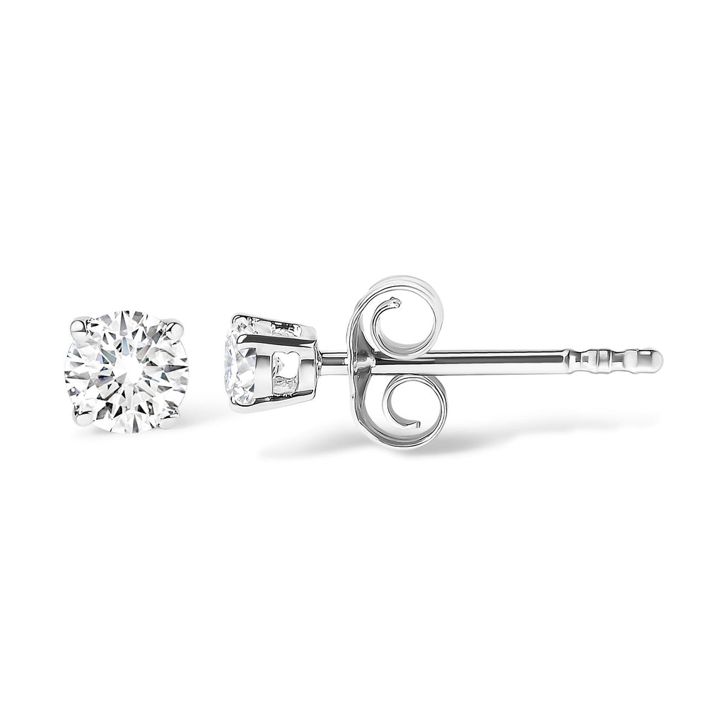 AGS Certified 14K White Gold 1.0 Cttw 4-Prong Set Brilliant Round-Cut Solitaire Diamond Push Back Stud Earrings (G-H Color, SI2-I1 Clarity)
