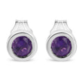 .925 Sterling Silver Bezel Set 3.5mm Created Red Ruby Gemstone Solitaire Stud Earrings