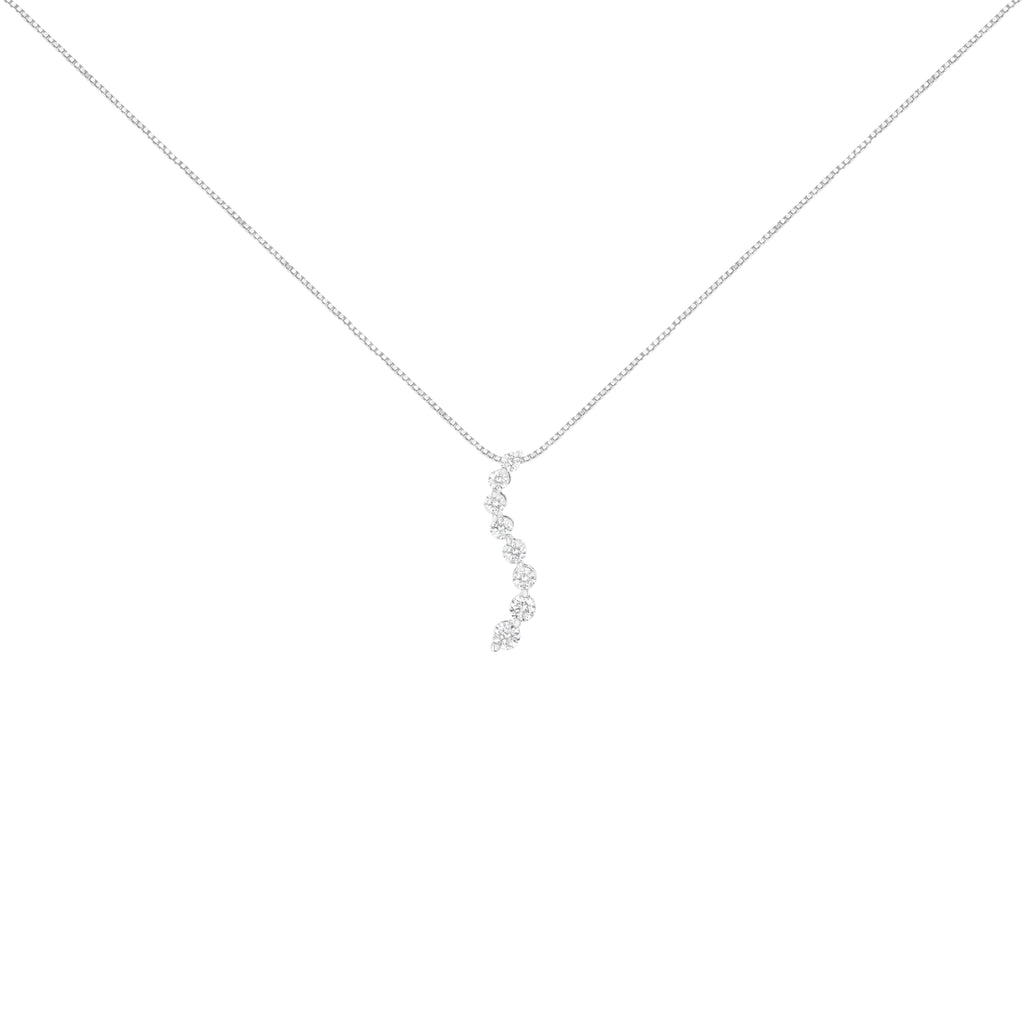 AGS Certified 14k White Gold 3.0 Cttw Baguette and Brilliant Round-Cut Diamond Journey 18" Pendant Necklace (F-G Color, I1-I2 Clarity)