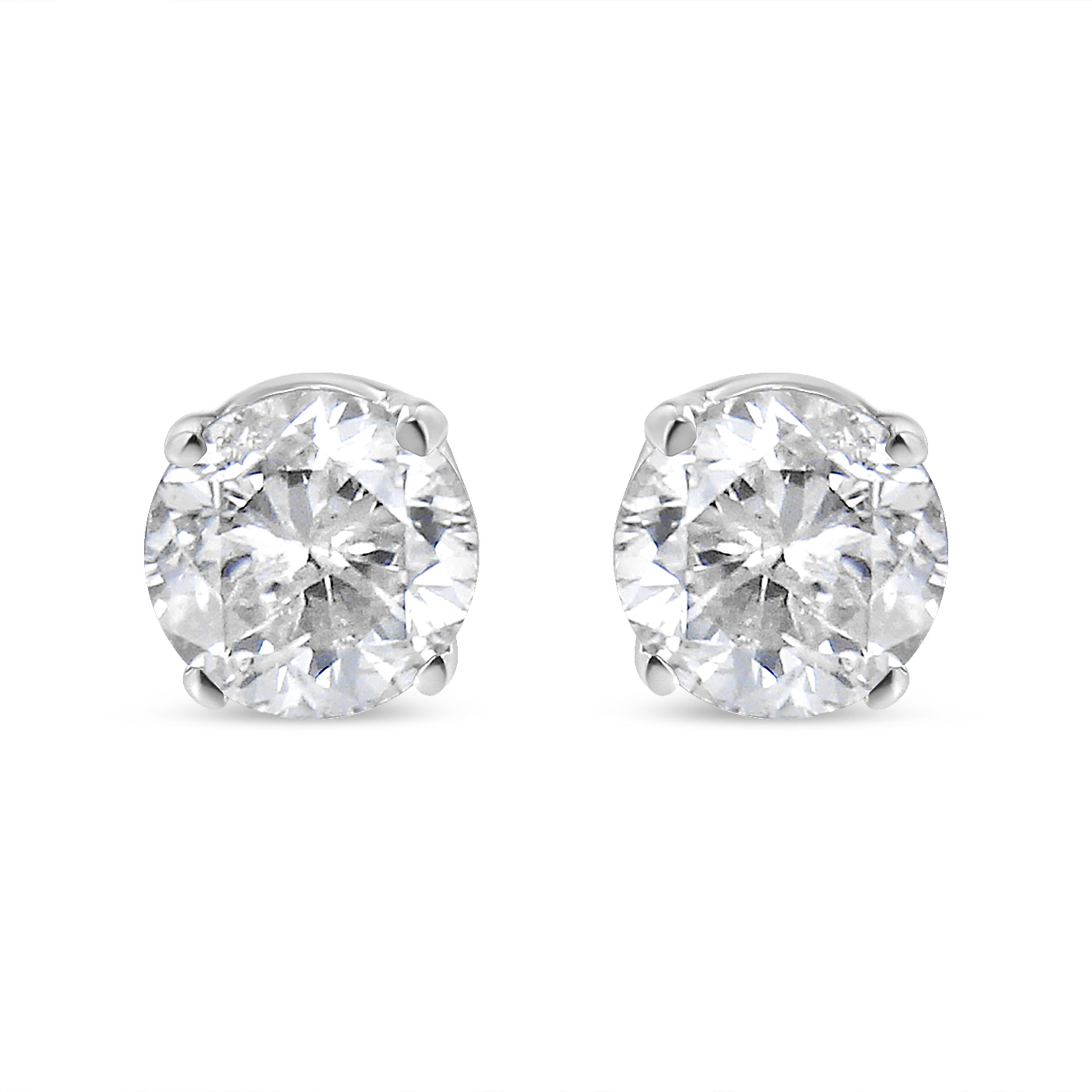 AGS Certified 14K White Gold 1.0 Cttw 4-Prong Set Brilliant Round-Cut Solitaire Diamond Push Back Stud Earrings (E-F Color, SI2-I1 Clarity)