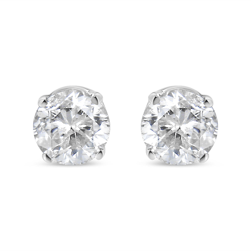 14K White Gold 3/4 Cttw Round Brilliant-Cut Near Colorless Diamond Classic 4-Prong Stud Earrings (H-I Color, SI1-SI2 Clarity)