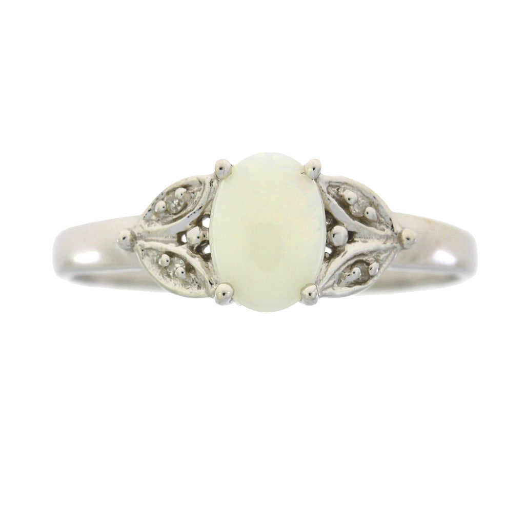 .01ct Opal Diamond Ring 10KT White Gold