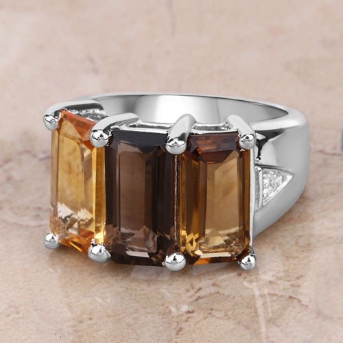 8.17 Carat Genuine Multi Stones .925 Sterling Silver Ring